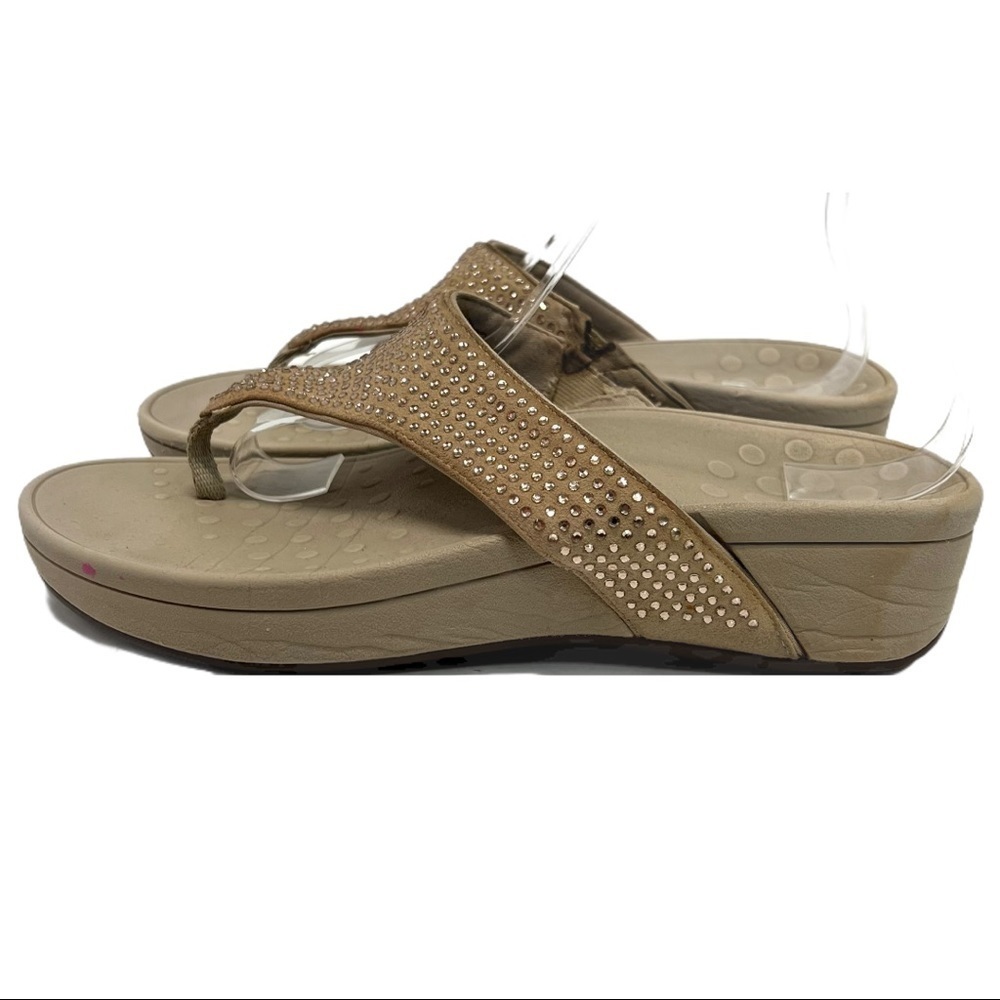 Vionic Naples Cream Suede Crystal Thong Comfort Sandals - Picture 7 of 12